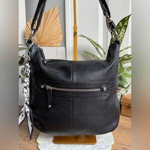 Tignanello Black Pebbled Leather Shoulder Crossbody Bag w/Removable Twilly